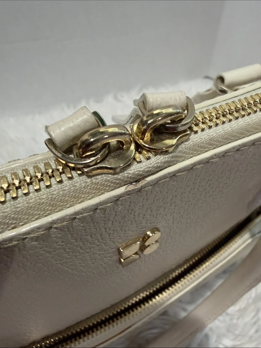 kate spade Cream/Off-White Pebbled Leather Satchel with Front Zip Pocket